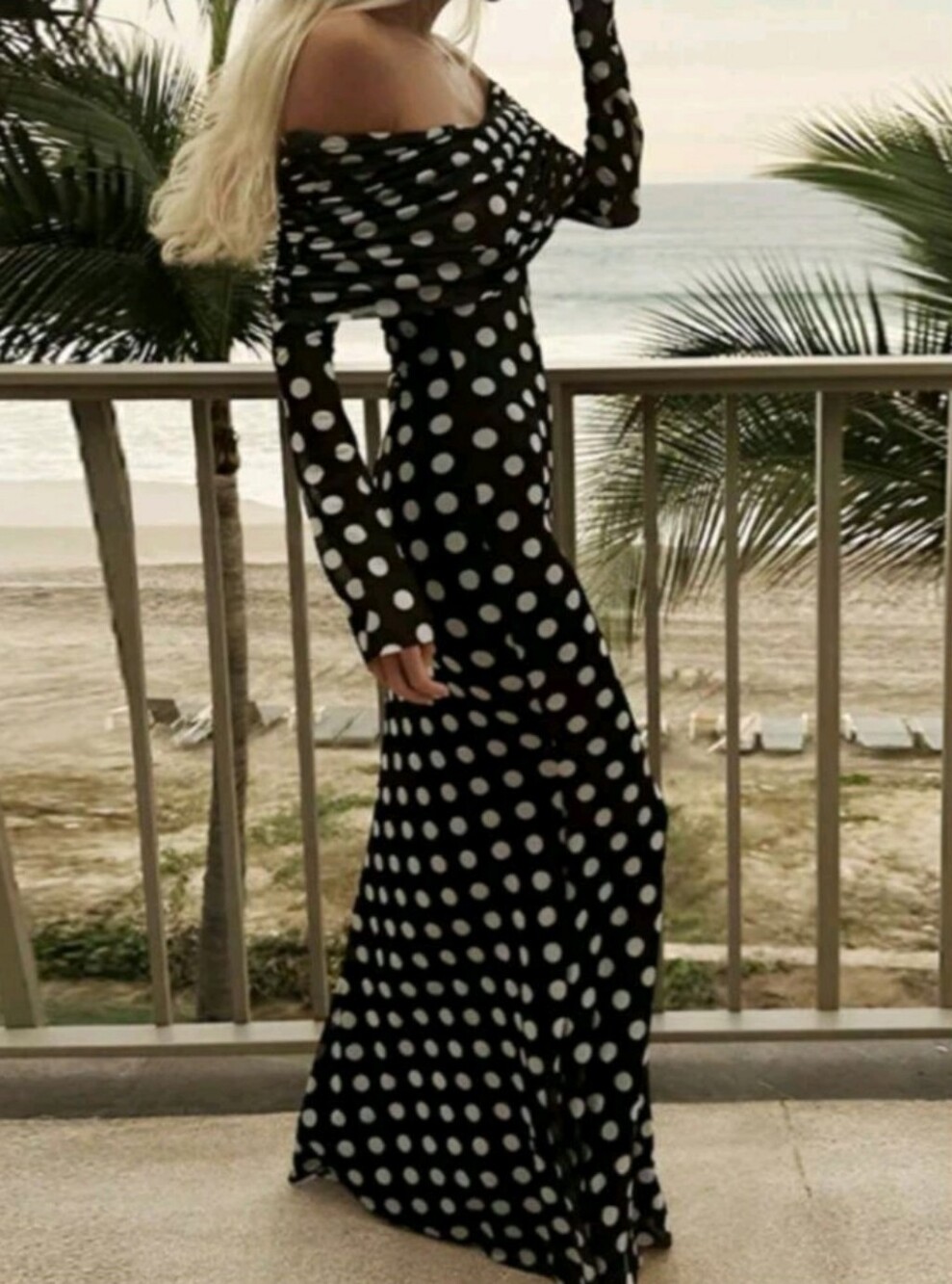 Women's Young, Fashionable, Romantic, Elegant Long Sleeve Classic Polka Dot - Picture 3 of 5